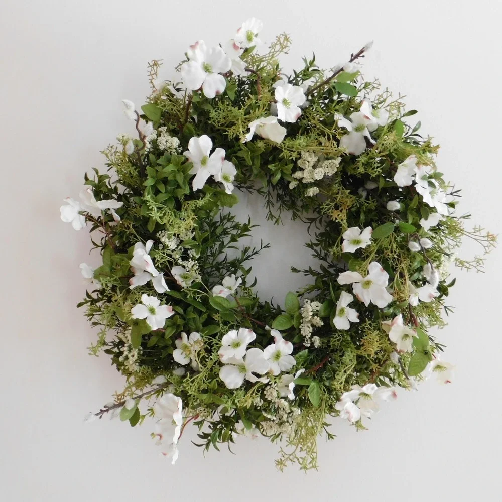 Year Round Greenery Wreath with White‎ Dogwood and Willow Branches Spring